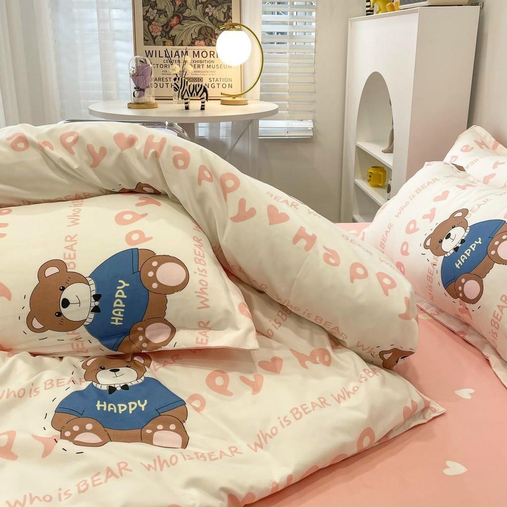 Bộ Chăn Ga Gối Cotton Poly - Gấu Happy