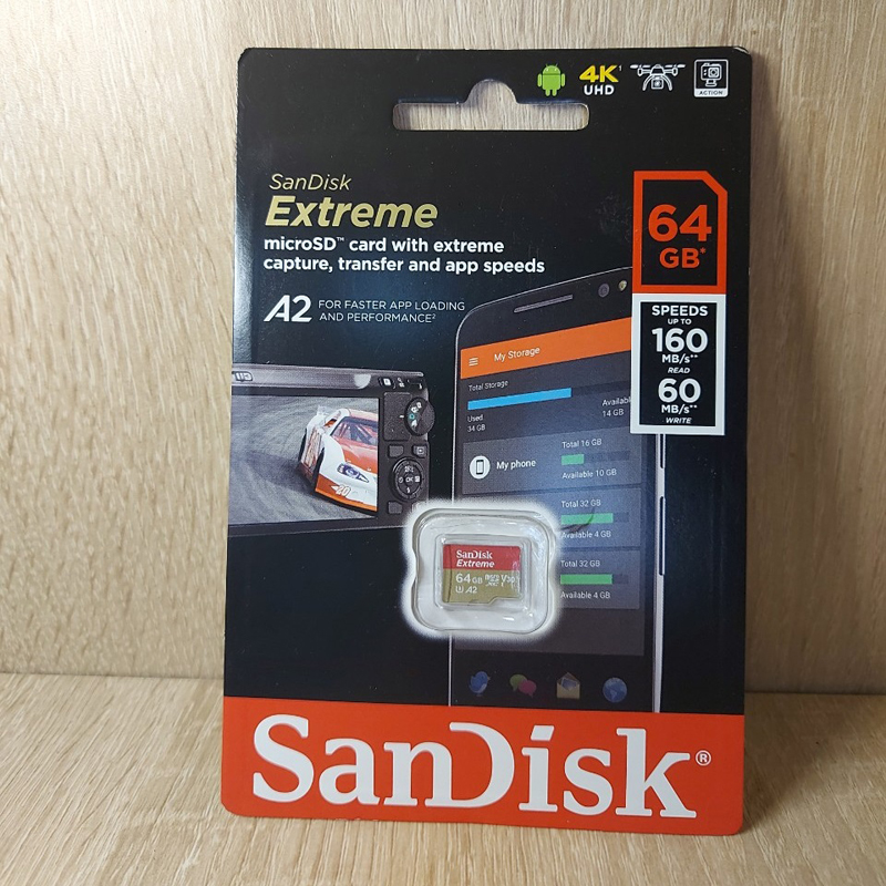 Thẻ Nhớ MicroSDXC SanDisk Extreme 64GB V30 U3 4K A2 đọc 160MB/s ghi 60MB/s - Box mới (Vàng) Hàng Chính Hàng