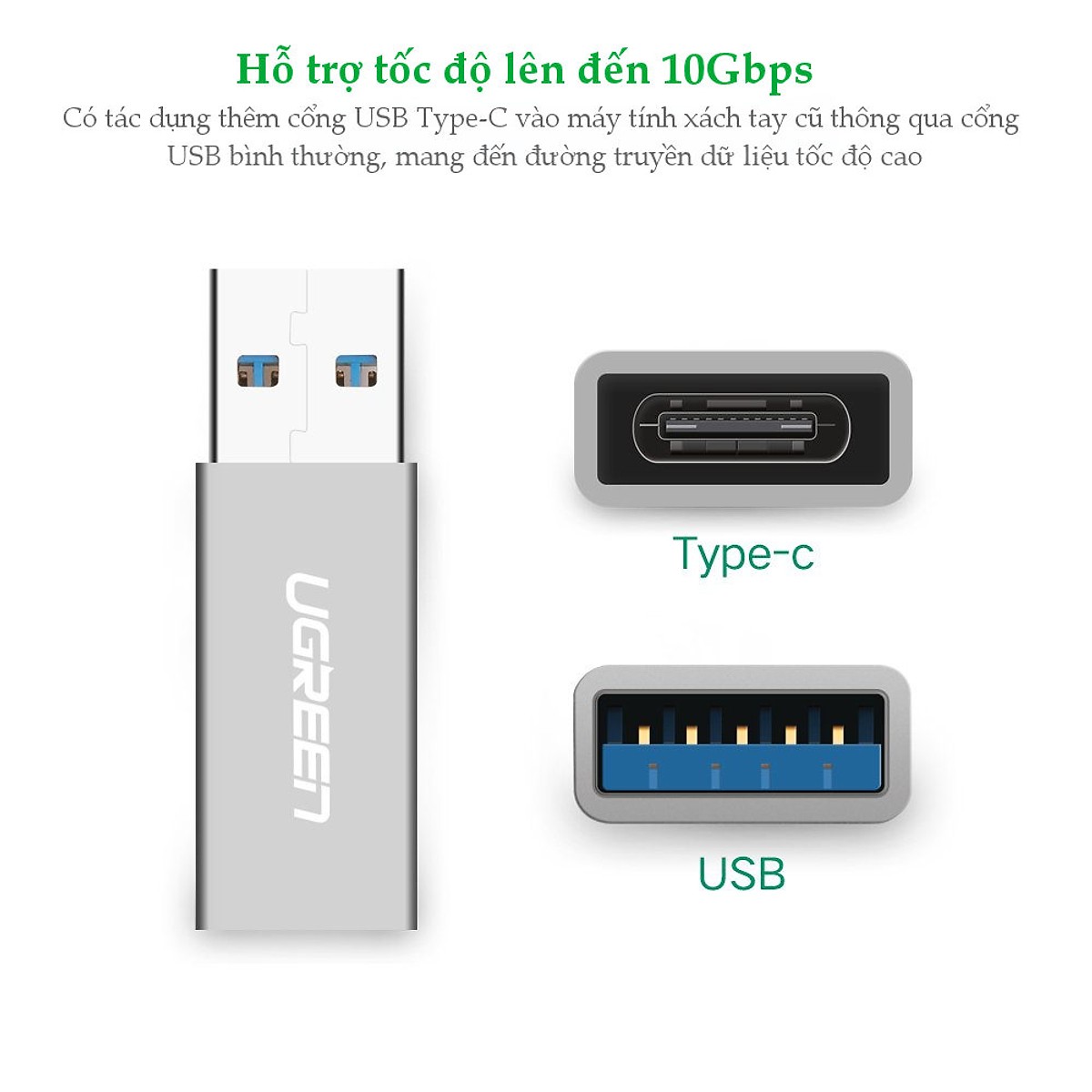 Usb 3.0 Type A Male To Usb 3.1 Type C Female Converter Adapter Xám Us204 - 30705 Ugreen ( Hàng Chính Hãng )