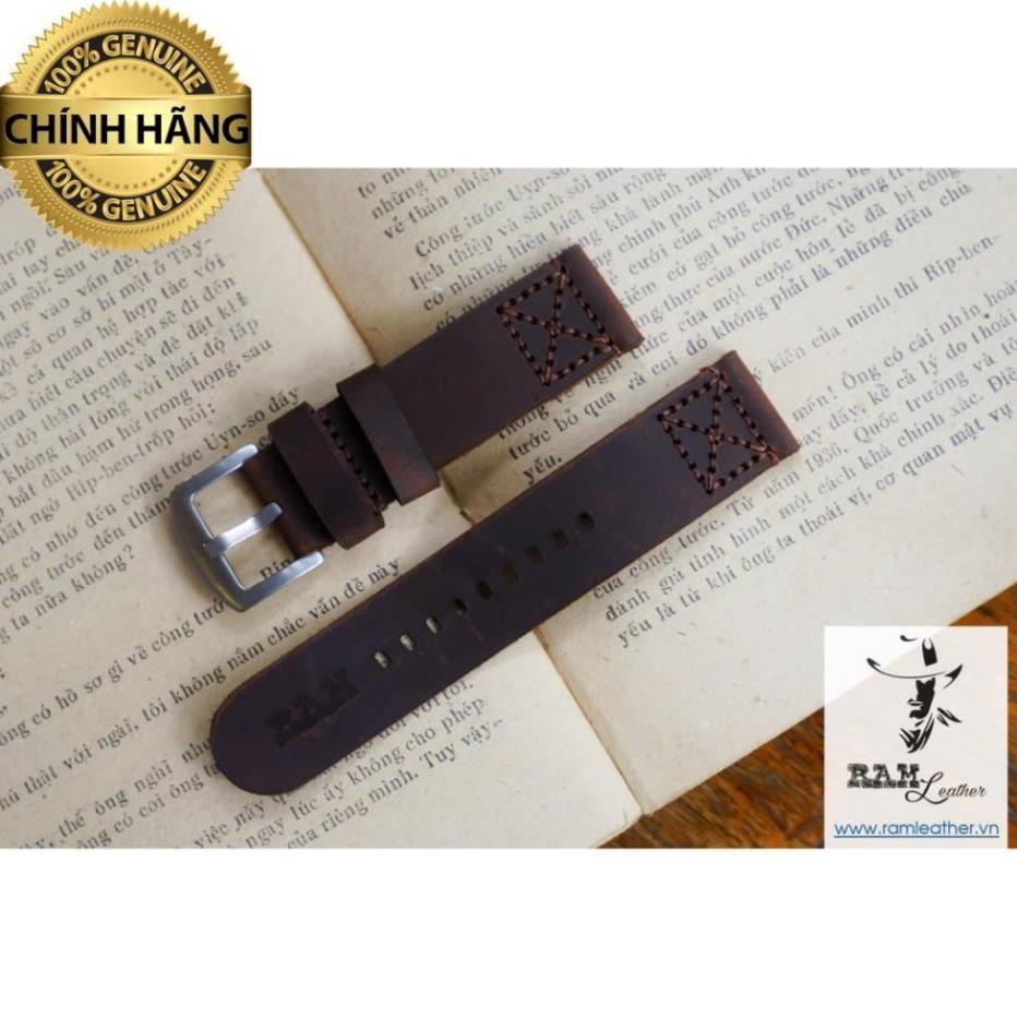 DÂY ĐỒNG HỒ DA BÒ THẬT MÀU NÂU ĐẤT MAY CHỈ - RAM SIMPLE  - LEATHER - HÀNG CHÍNH HÃNG