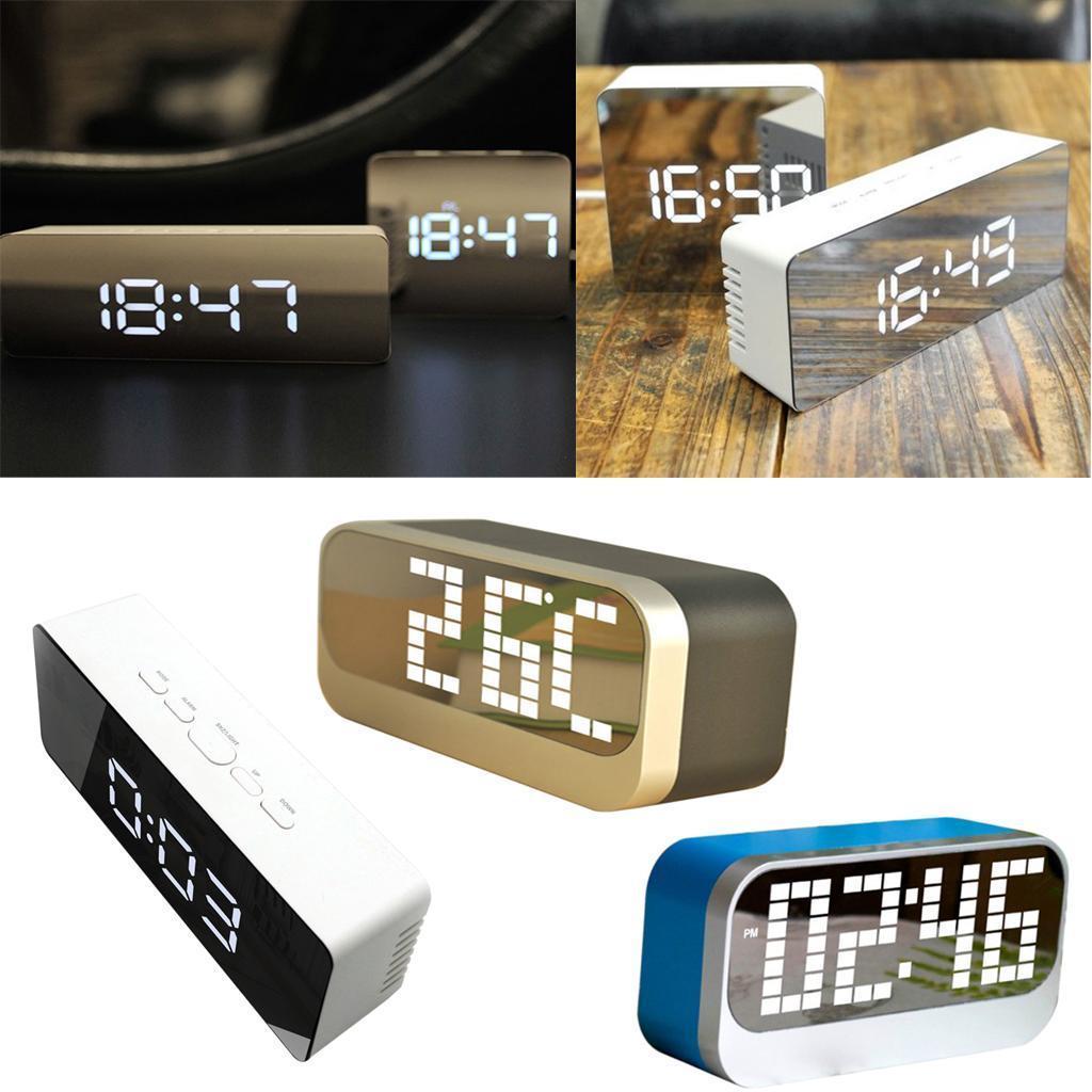 2Pcs LED Desk Alarm Clock - Time Snooze Mirror Temp Calendar Night Mode