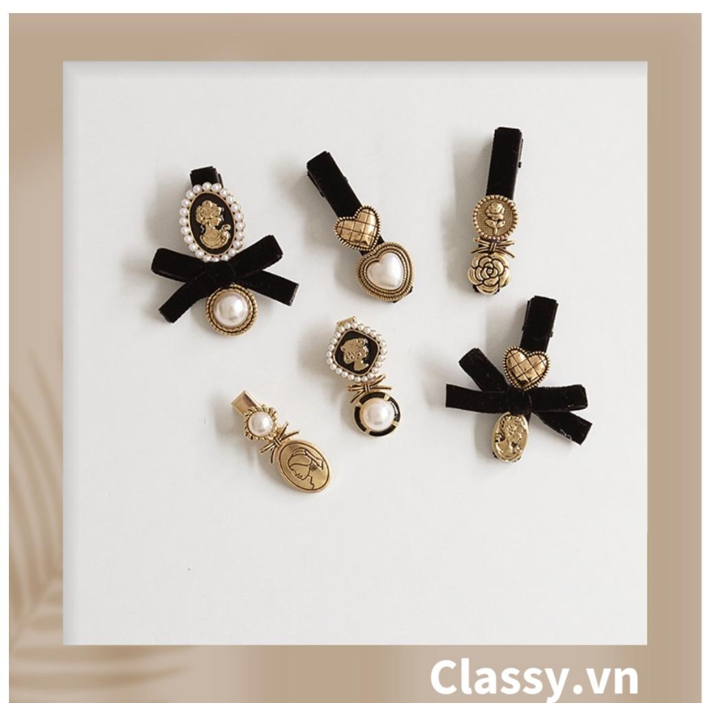 BST Kẹp tóc Classy dạng clip họa tiết kẻ sọc trắng đen caro hot hit bản lớn bọc vải chanh sả sả chanh PK945