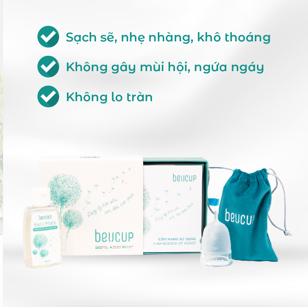 Bộ cốc nguyệt san BeU Cup chuẩn FDA Hoa Kỳ kèm gel vệ sinh cốc - xóa tan nỗi lo ngày &quot;đèn đỏ&quot;