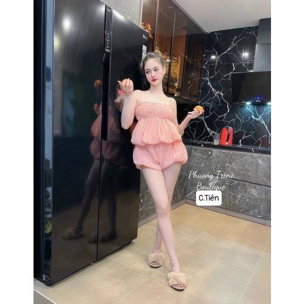 Set áo bí hai dây quần ngắn dạo phố mặc nhà siêu dễ thương