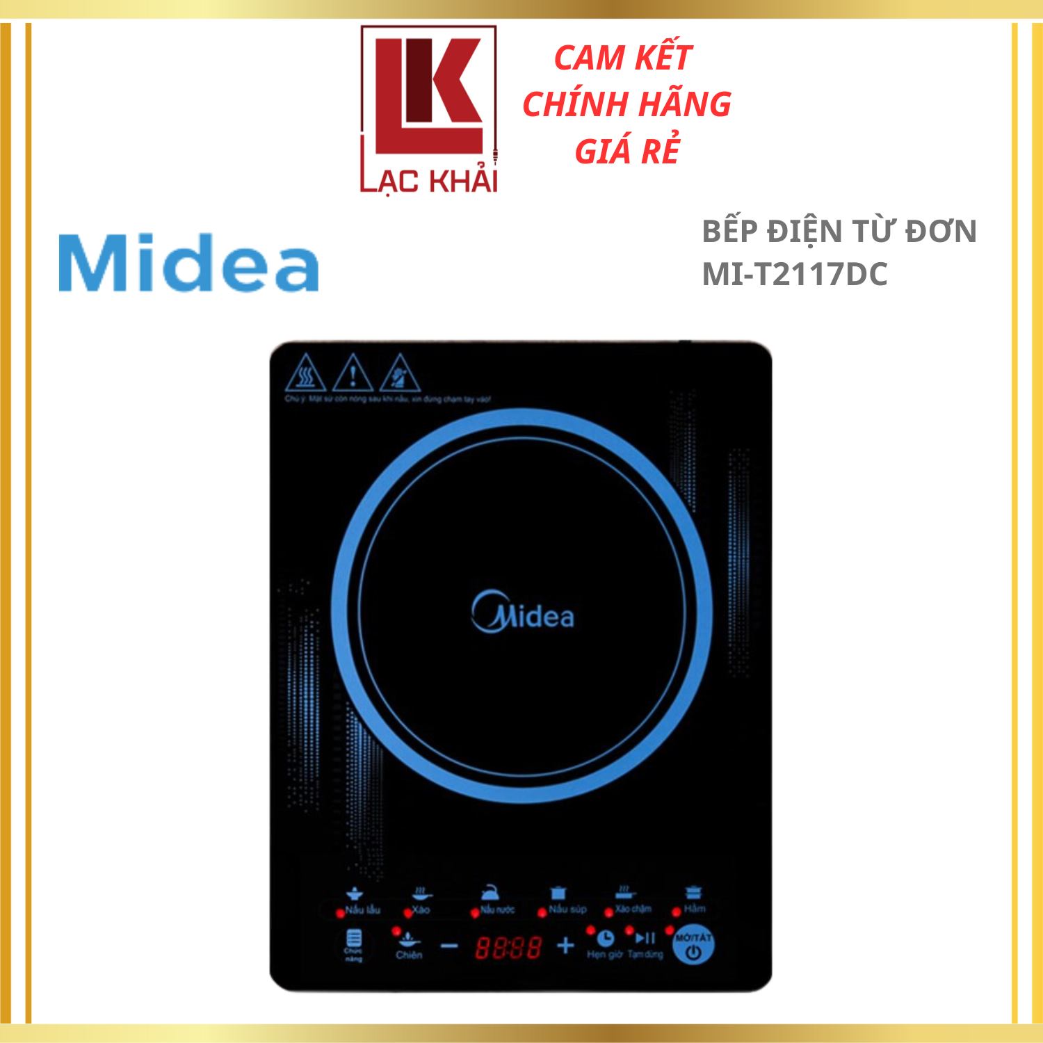 Bếp điện từ Midea MI-T2117DC, Công suất 2100W, Mặt bếp kính Ceramic, tặng kèm nồi - Hàng chính hãng, Bảo hành 12 tháng