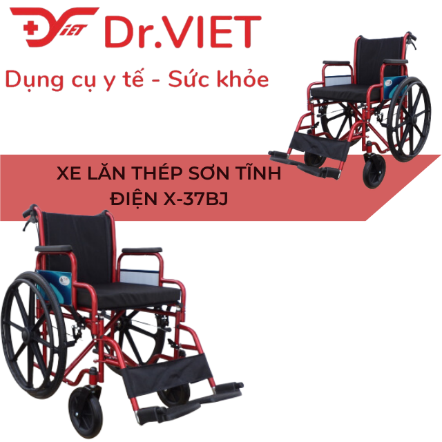 Xe lăn Lucass X-37BJ Xe lăn thép sơn tĩnh điện, thắng tay, gác chân tháo rời cho người già, người đi lại khó khăn