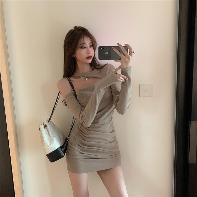 Korean Mini dresses Sexy off shoulder long sleeve dresses