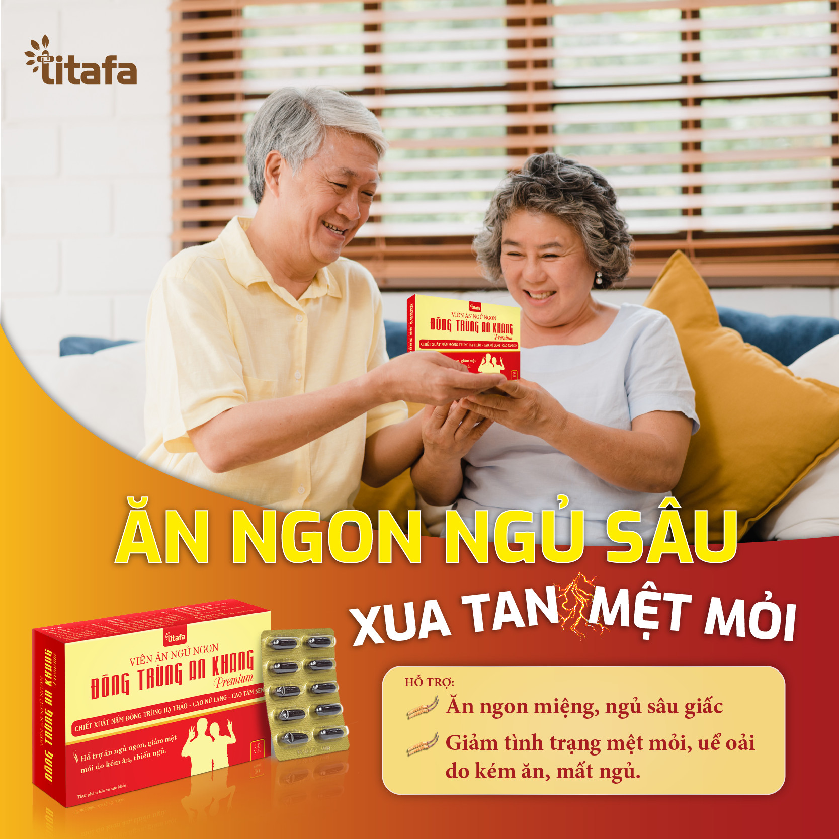 Viên ăn ngủ ngon Đông Trùng An Khang Premium – Hỗ trợ ăn ngon, ngủ sâu, giảm mệt mỏi do kém ăn, thiếu ngủ
