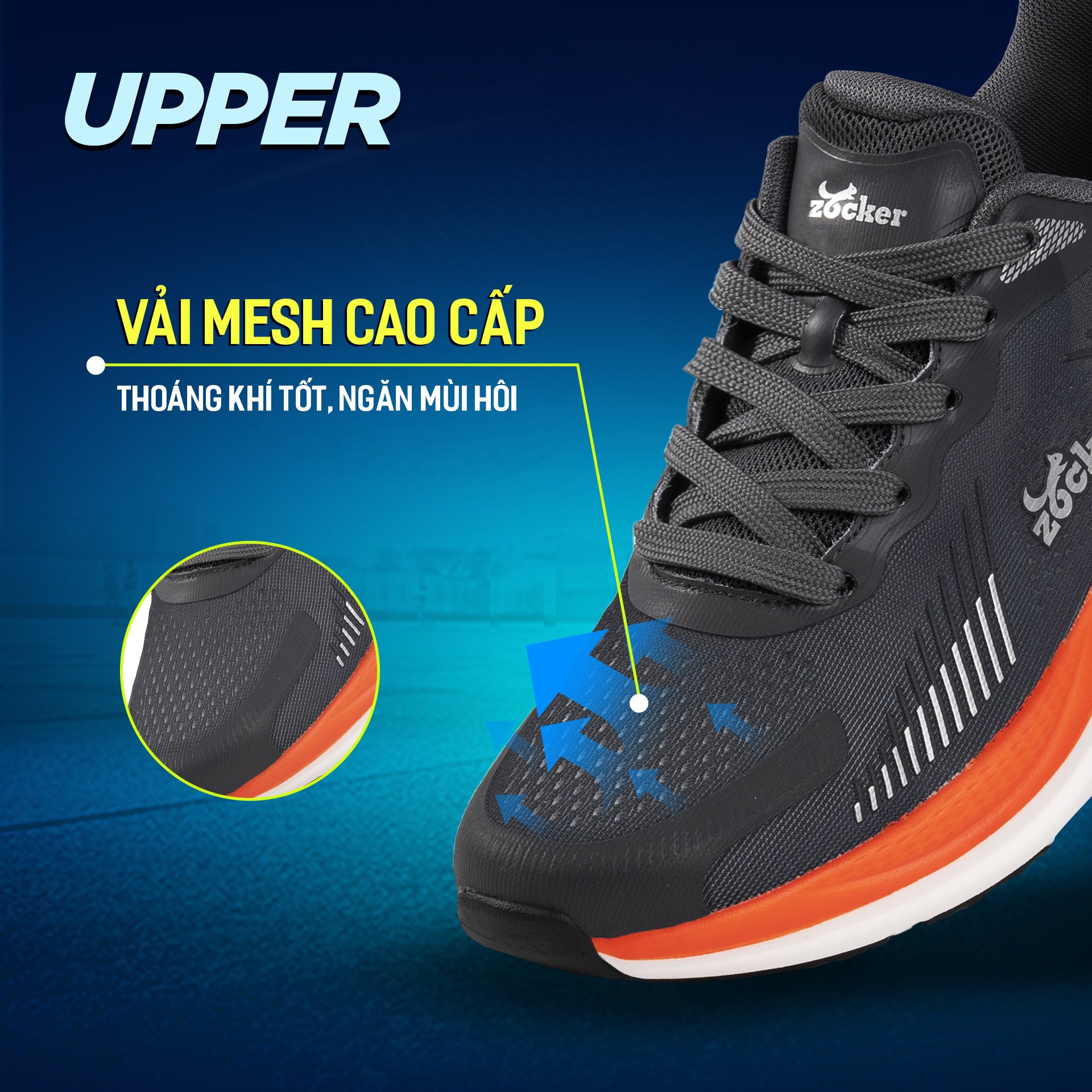 Giày Chạy Bộ Zocker Ultra Light Dark Gray - Công Nghệ Light Foam Premium Siêu Nhẹ - Siêu Êm - Siêu Nảy - Tặng kèm vệ sinh giày