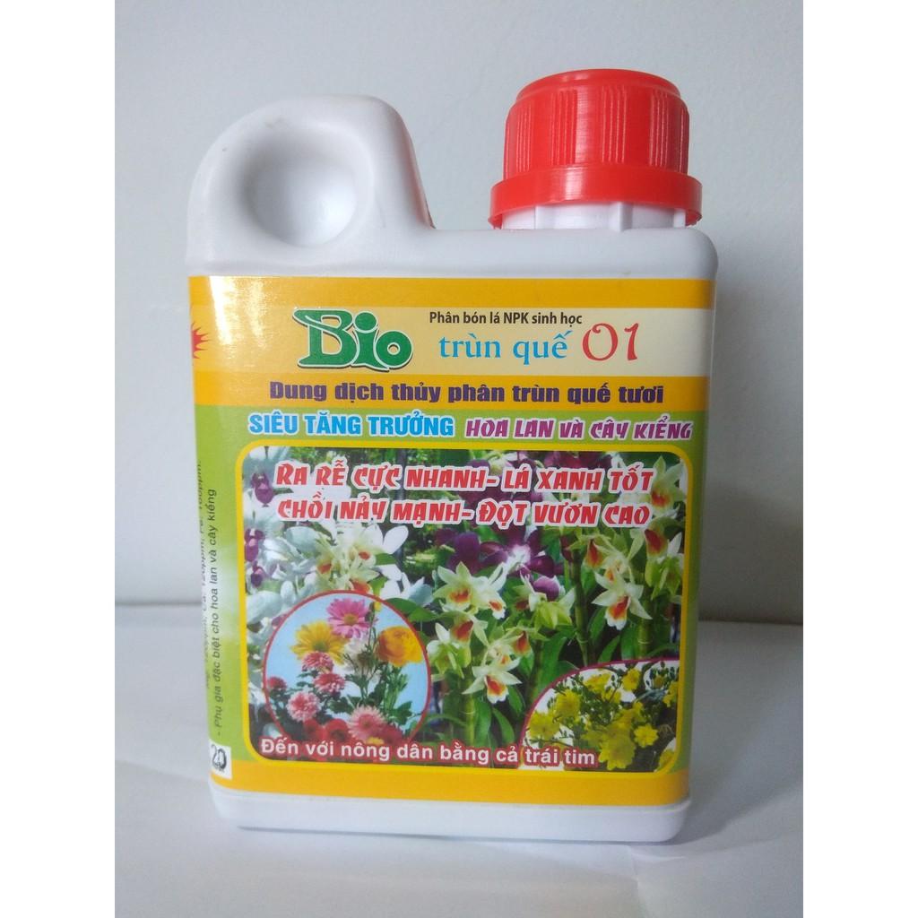 Phân bón lá sinh học Bio TRÙN QUẾ 01 Siêu tăng trưởng hoa lan và cây kiểng - chai 250 ml