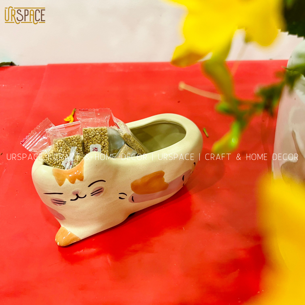 Chậu gốm trồng cây để bàn URSPACE trang trí decor hình mèo dễ thương