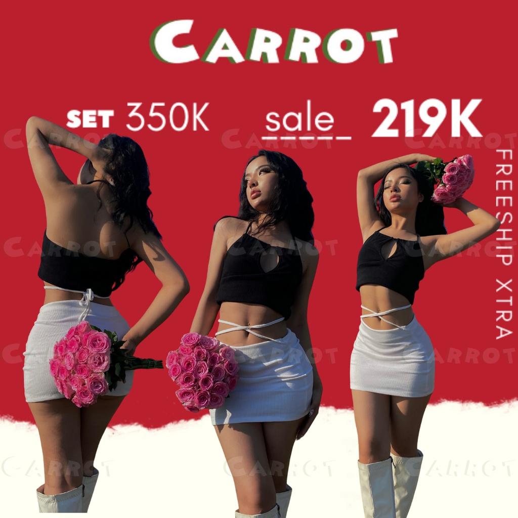 Aó croptop sexy 2 dây khoét ngực chân váy trắng basic ôm eo cột dây tôn dáng chất thun carrotxinhdep