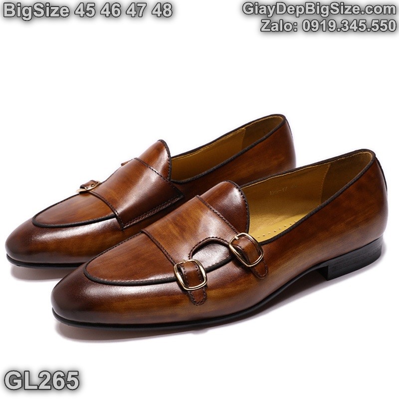 Giày tây lười Monk Strap, giày da công sở cỡ lớn 45 46 47 48 cho nam chân to. Big size handmade loafers for wide feet