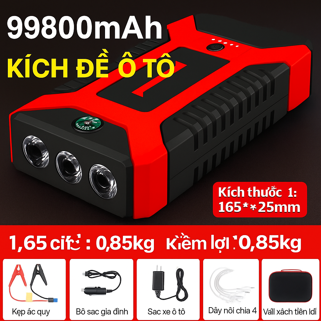 Bộ Kích Đề Nổ Ô Tô Loại Xịn 3 Trong 1 Hàng Nhật– Kích Nổ, Sạc Dự Phòng, Đèn Pijn Siêu Sáng Đa Năng, đèn trang trí