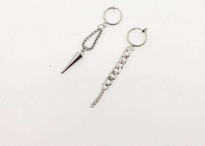 Bông tai không đối xứng sợi mắt xích mix đinh