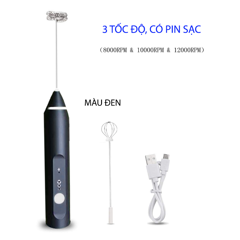 Máy đánh trứng, cà phê, sữa 3 tốc độ MFB1501C, dùng pin sạc, 2 đầu khuấy bằng inox