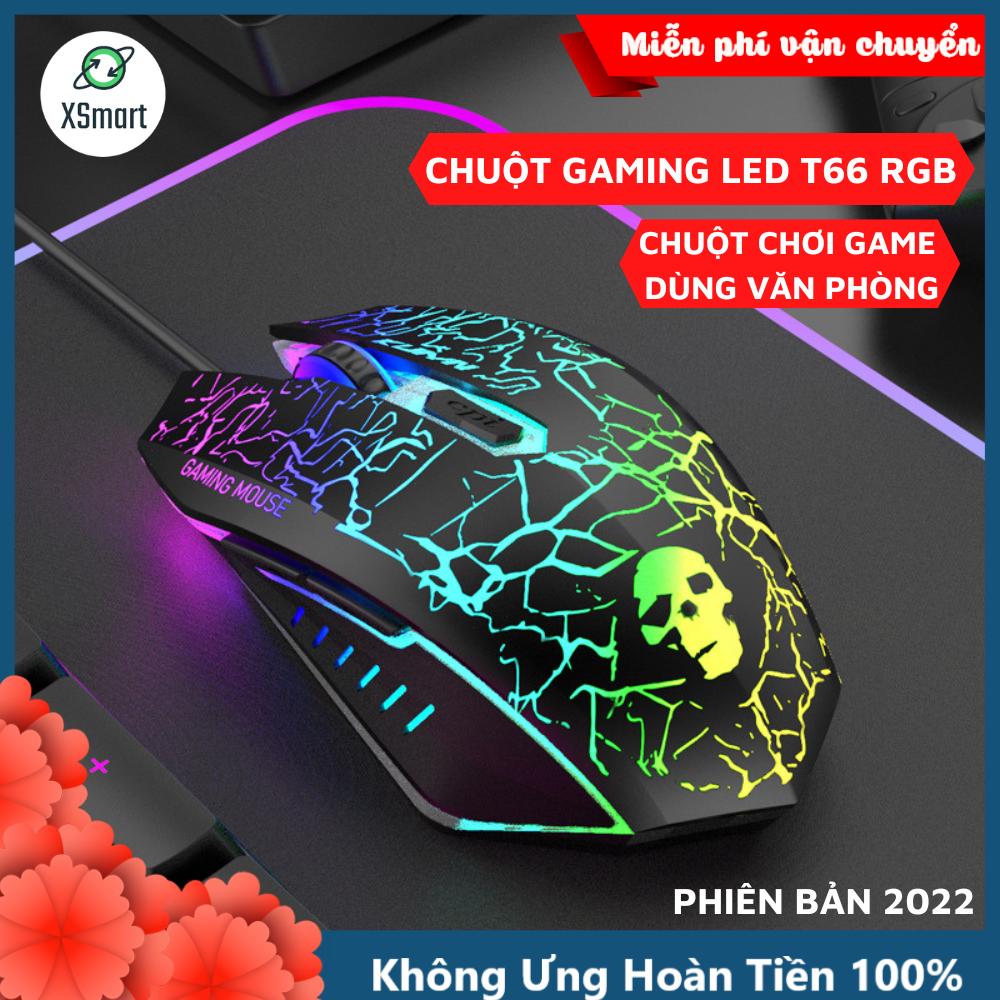 Chuột Máy Tính Gaming Led T66 RGB, 3 Mức Chỉnh DPI Siêu Nhạy Chơi Game, Dùng Văn Phòng Cho Máy Tính, Laptop, PC-HÀNG CHÍNH HÃNG