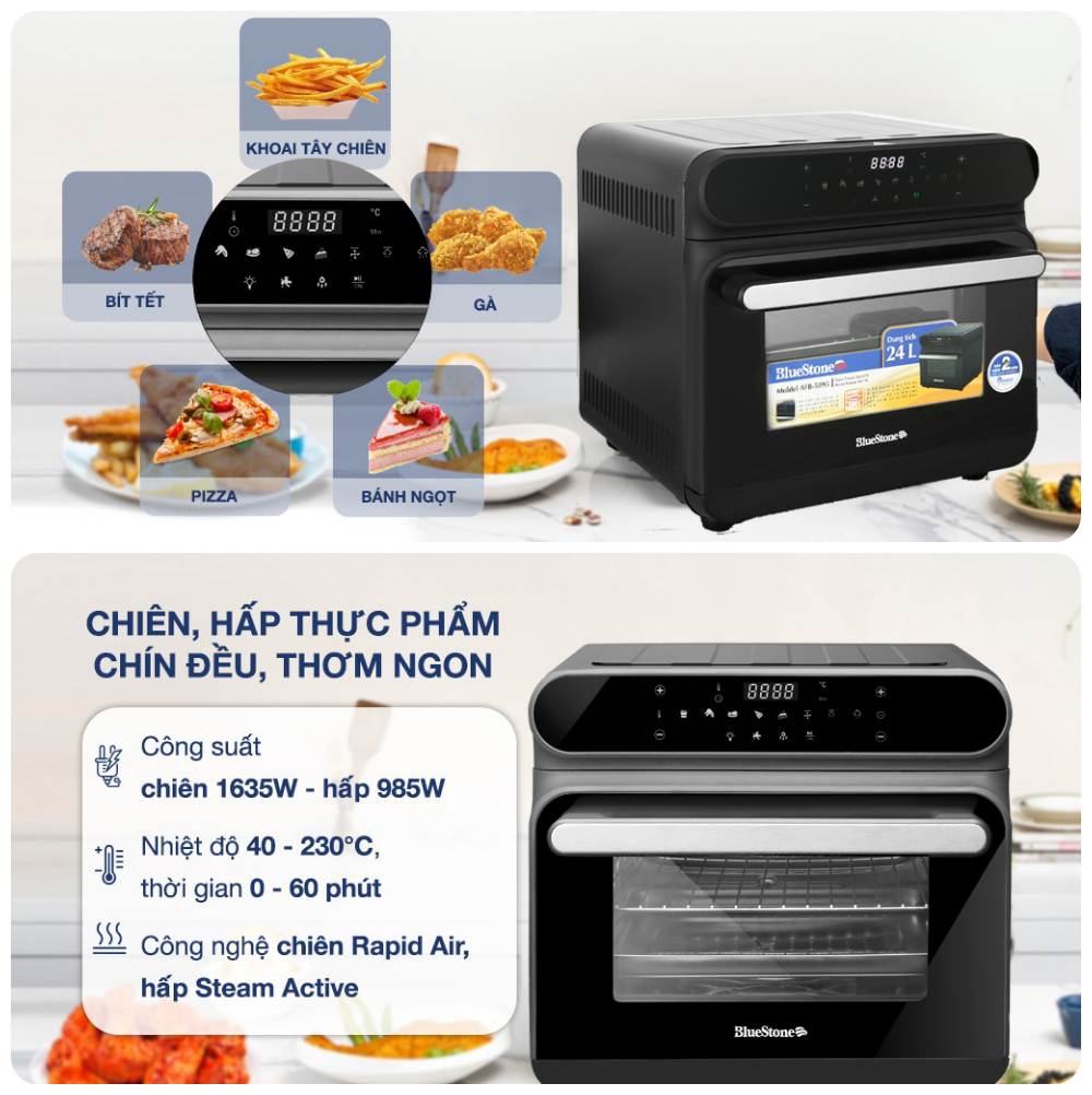Nồi Chiên Hấp Đa Năng Bluestone AFB-5895, 24Lit- 2600W, Hấp Chiên 2in1, Hàng Chính Hãng