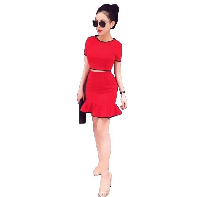 ĐẦM DỰ TIỆC    SET BỘ ÁO CROPTOP CHÂN VÁY ĐUÔI CÁ XIXO - SET0003