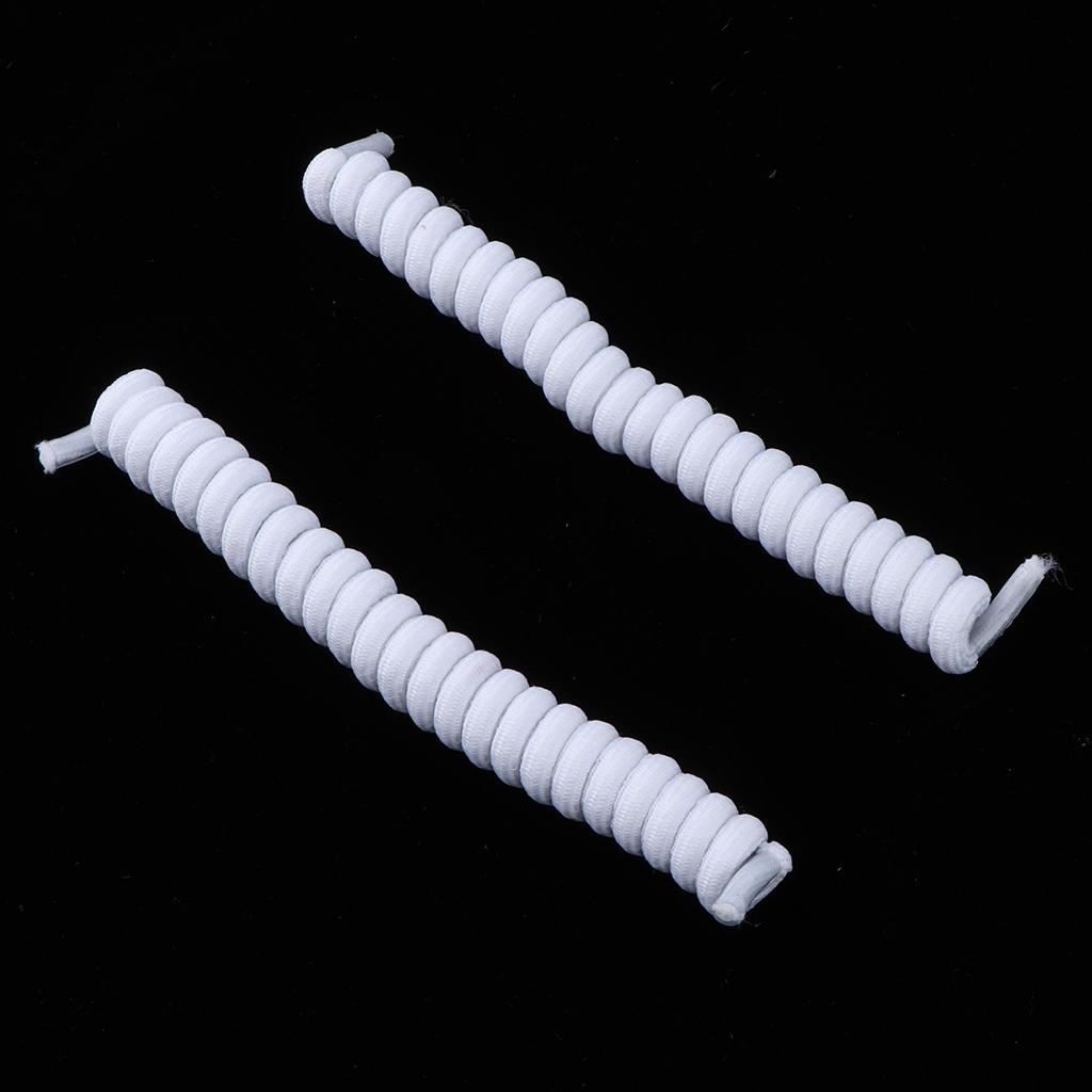 2xElastic No Tie Shoe Laces Curly Shoelaces for Adult & Kids Trainers White