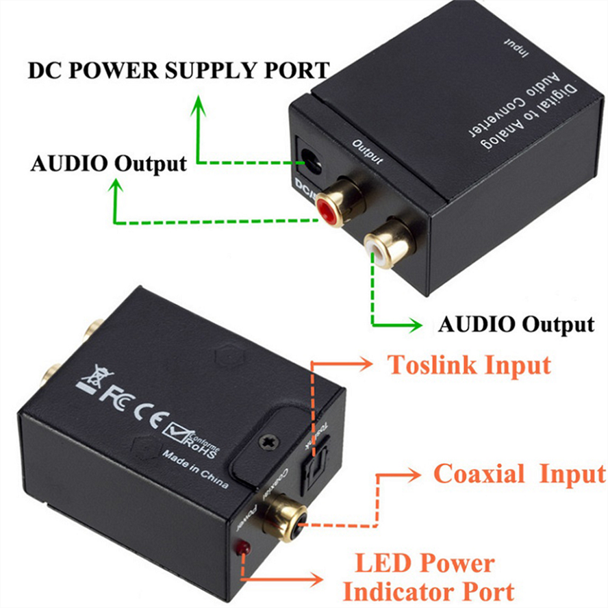 Bộ chuyển đổi âm thanh kỹ thuật số sang tương tự Hỗ trợ sợi quang Bluetooth Toslink Toslink TosLink Tín hiệu với bộ giải mã âm thanh R/L RCA SPDIF DAC