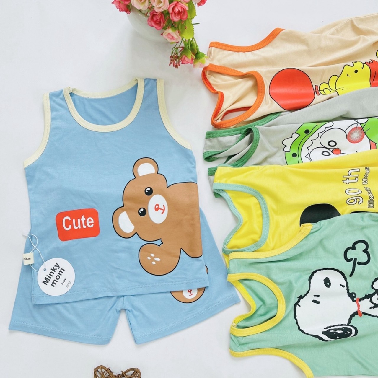 Quần áo ba lỗ cho bé trai, bé gái Minky mom thun lạnh 4 chiều