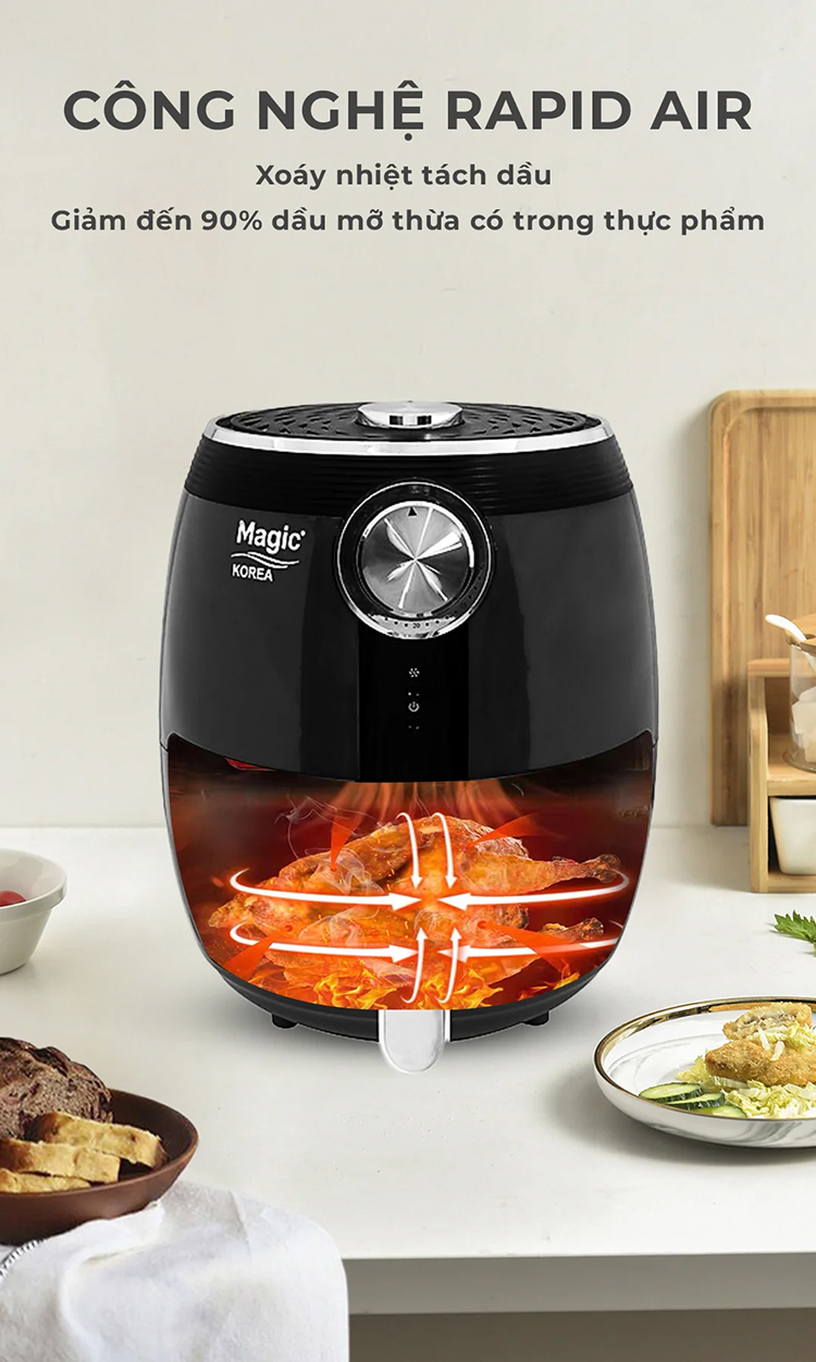 Nồi Chiên Không Dầu Magic A-802 Đen - Hàng Chính Hãng