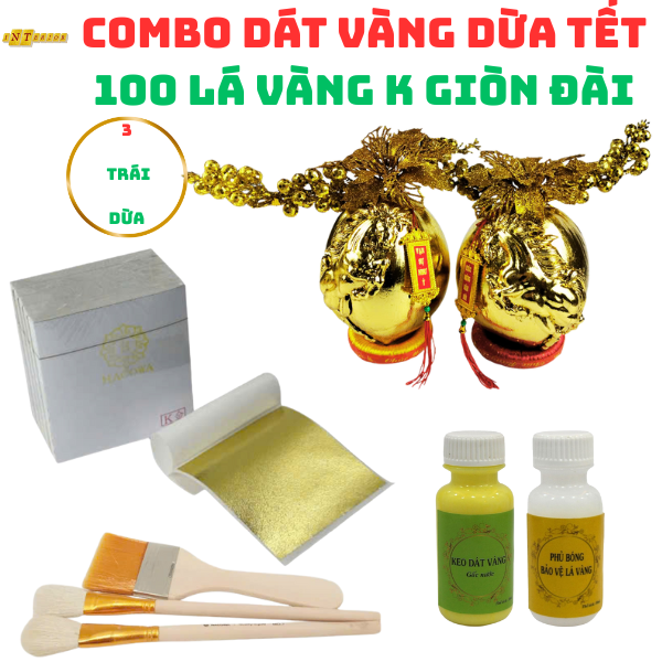 [SIÊU HOT] Combo Dát vàng 3 trái dừa chưng Tết 100 lá K GIÒN ĐÀI đẹp nhất trong các loại lá dát vàng