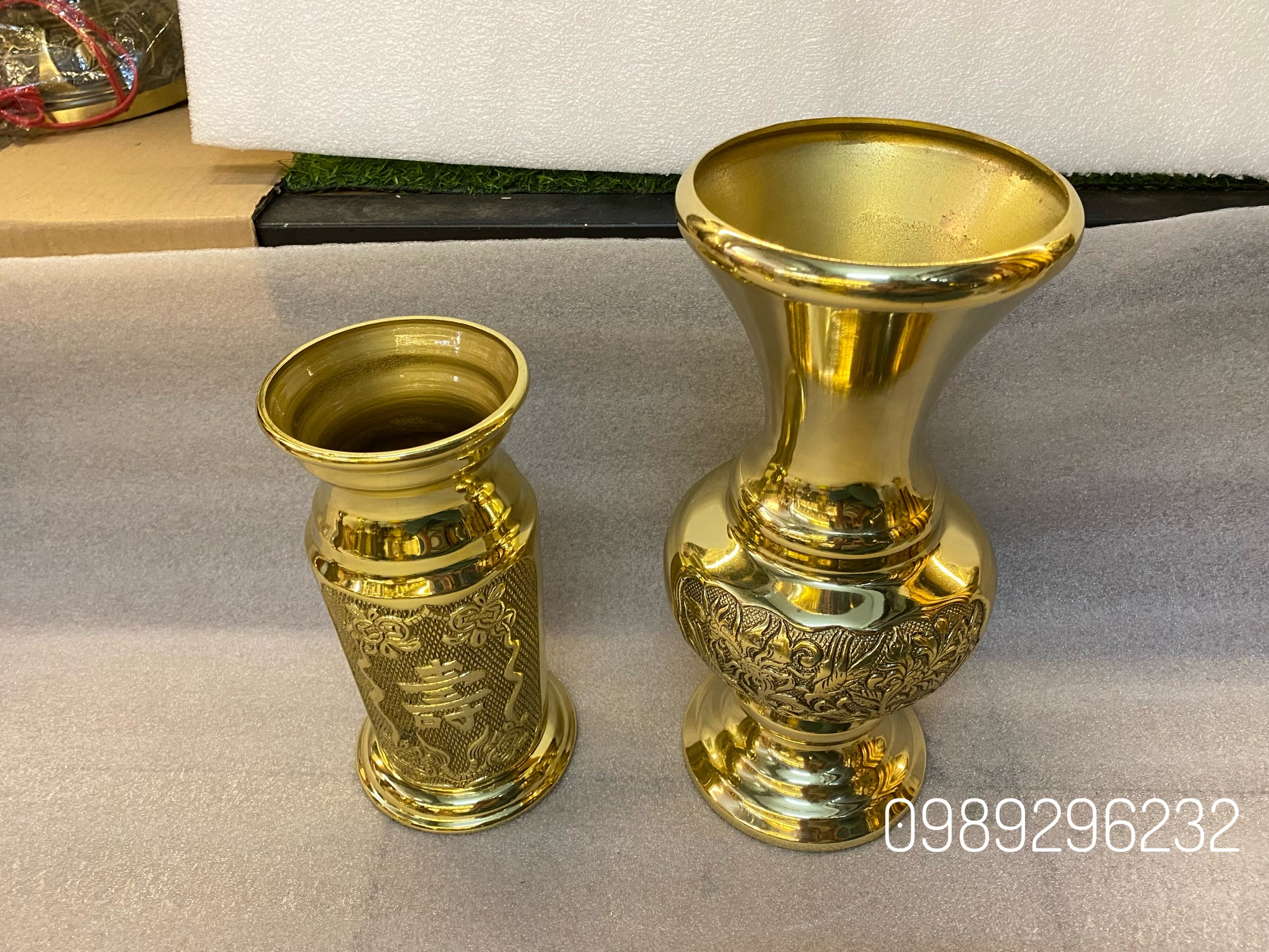 Lọ Hoa 30cm , ống cắm nhang 20cm bằng đồng - Cặp ống hương + lọ hoa
