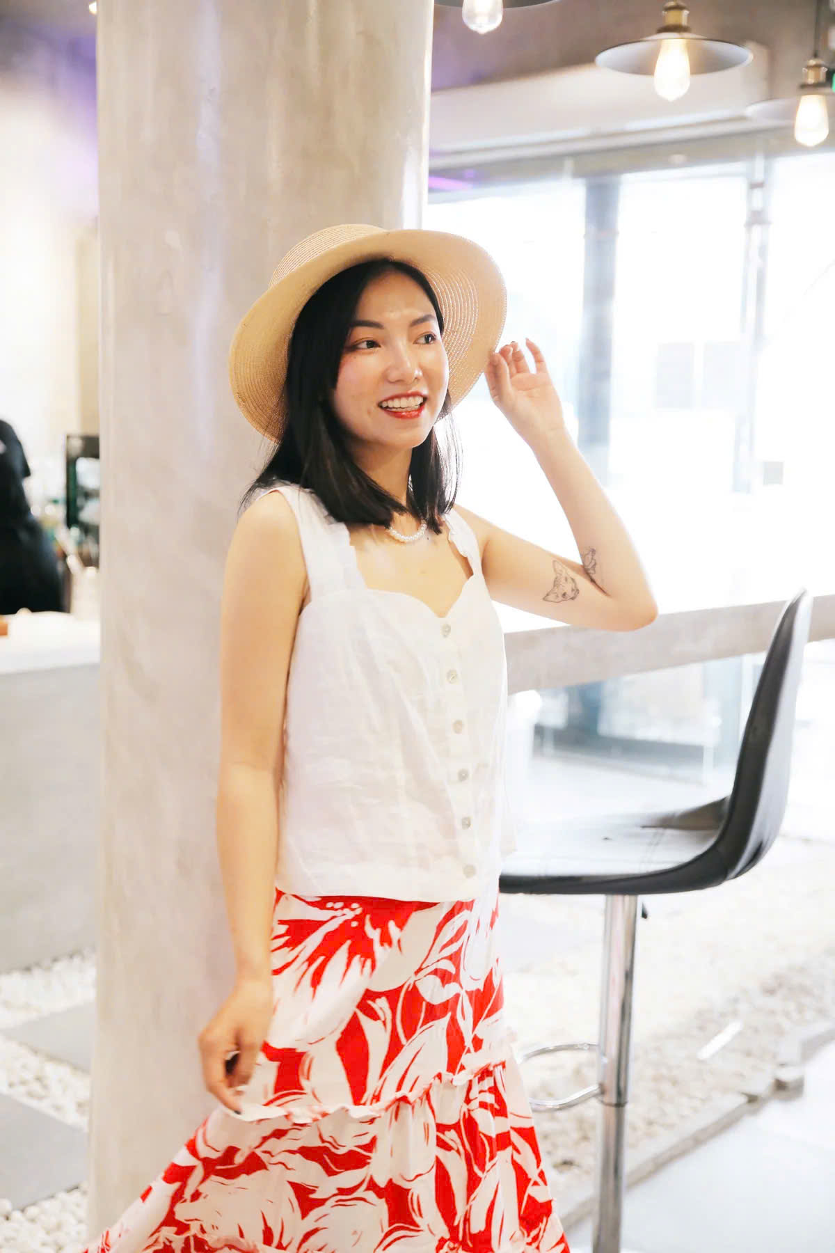 Váy Maxi Lưng Thun Cotton Lá Đỏ, Váy Maxi Phong Diễm thời trang thiết kế Hity Ski034