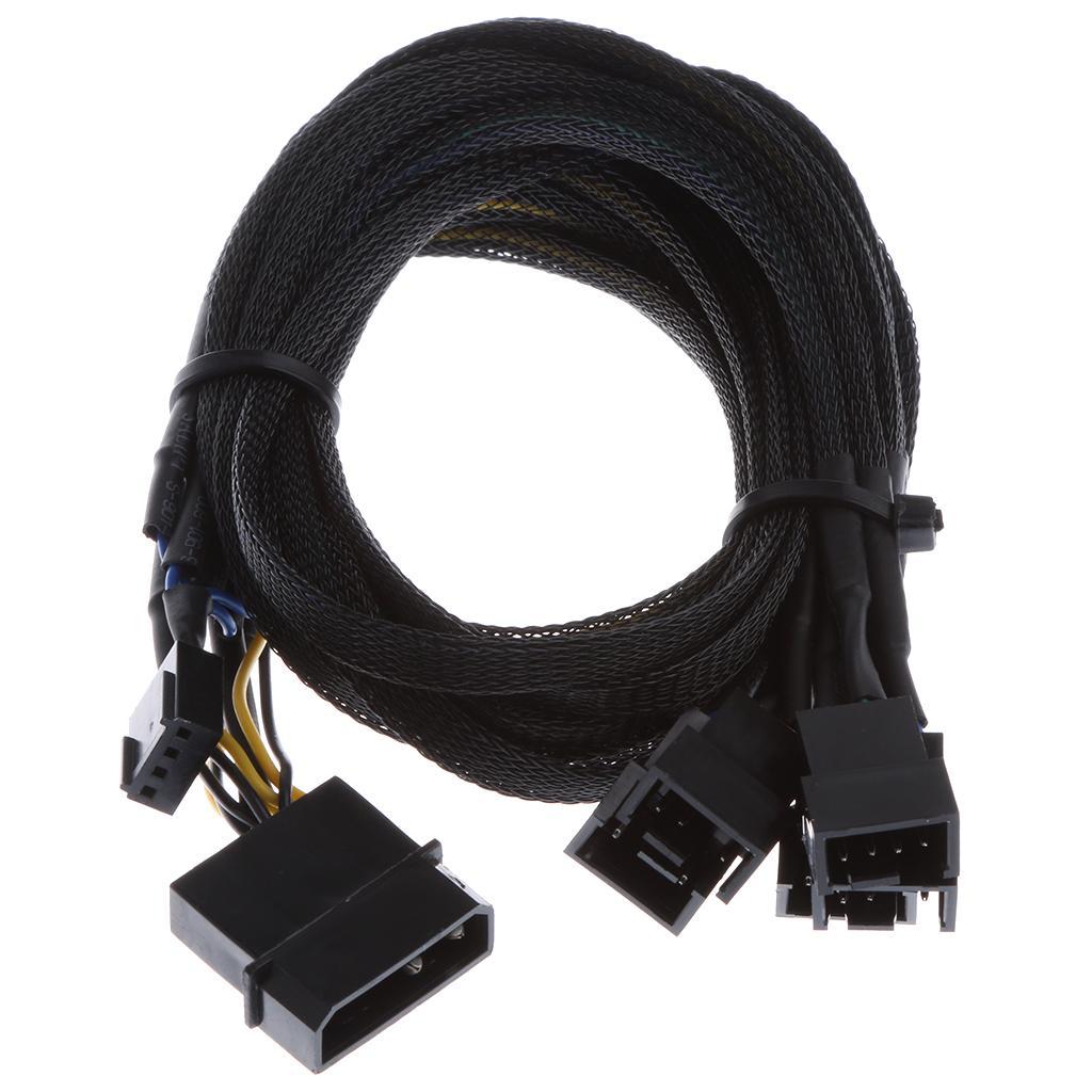 45cm PWM 3/4 pin 6 ways Y Splitter PC Fan Power Cable Cord Black Sleeved