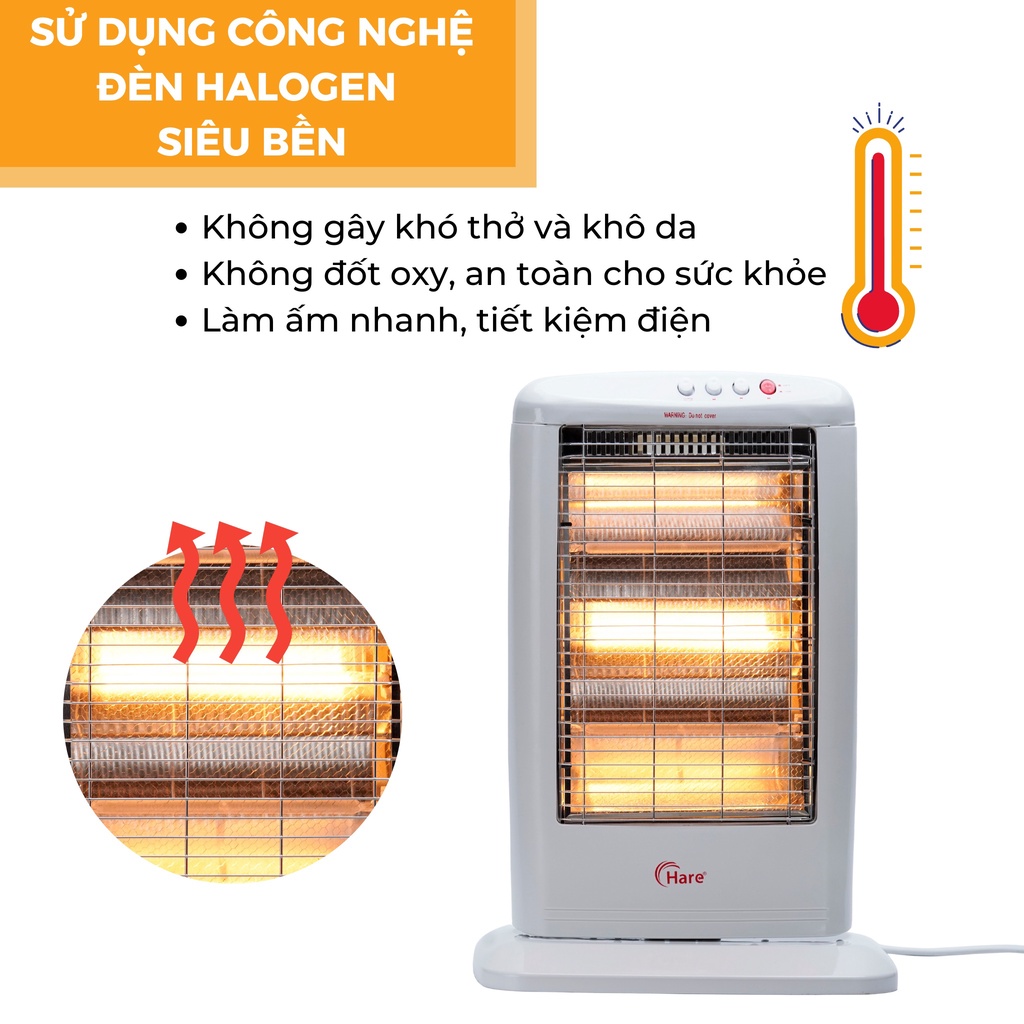 Quạt sưởi điện hai bóng Halogen HR-HT1200A -hàng chính hãng thương hiệu Hare - bảo hành 18 tháng