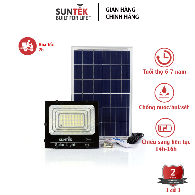 Đèn Pha Năng Lượng Mặt Trời SUNTEK LED Solar Light 100W - Hàng Chính Hãng