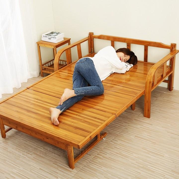 Sofa giường cao cấp,giường gỗ tre gấp gọn thiết kế sang trọng chịu lực siêu tốt, giường gấp gỗ tre tặng kèm tấm nệm đẹp