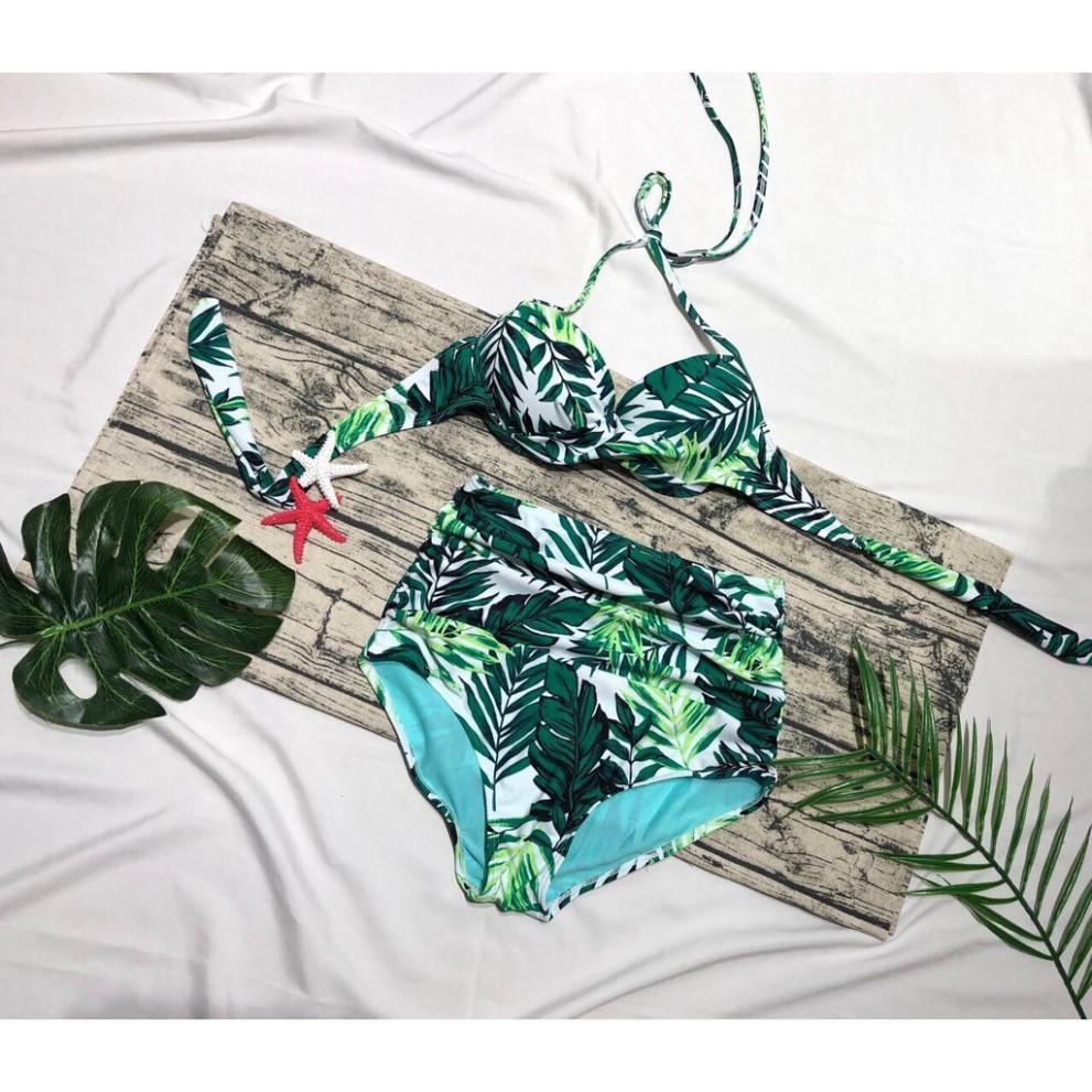 Đồ bơi bikini hai mảnh xanh lá chất thun lạnh mặc đi bơi đi biển