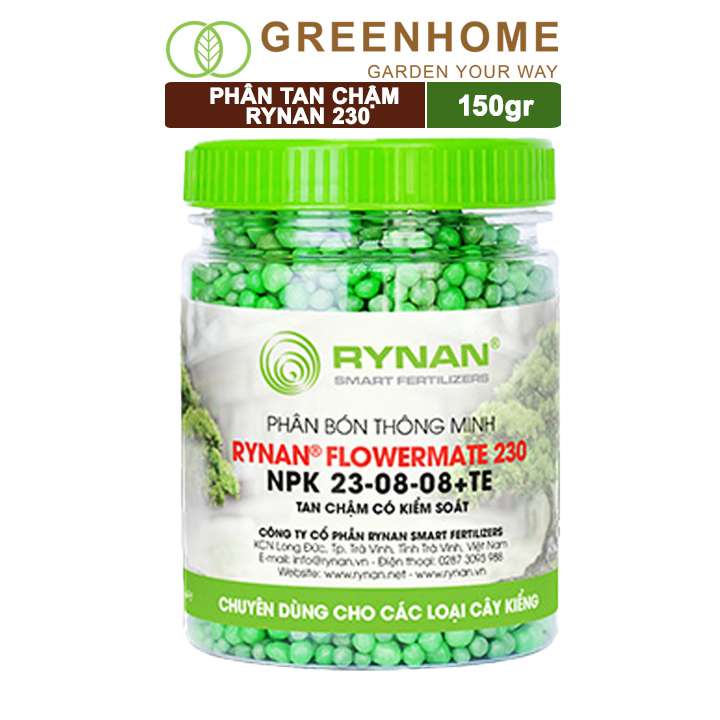 Phân tan chậm Rynan 230, chai 150gr, chuyên kiểng lá, dưỡng lá xanh, sinh trưởng khoẻ |Greenhome