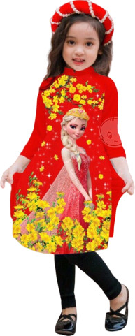 Set áo dài cách tân in công chúa Elsa cho bé gái- tặng kèm mấn đội đầu xinh xắn