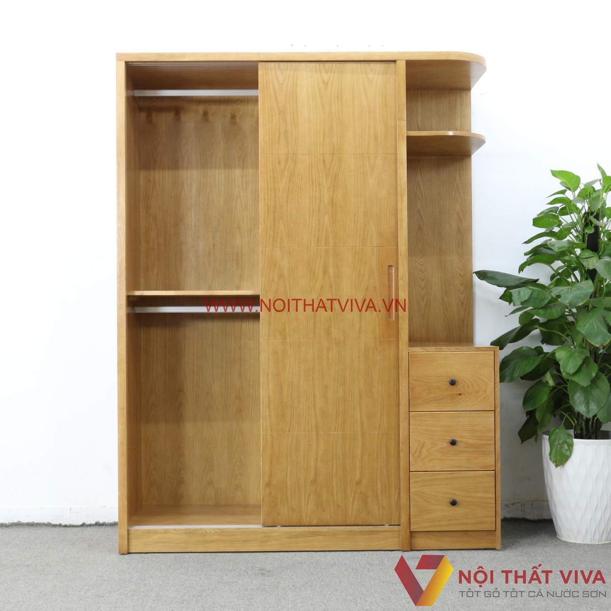 Tủ Quần Áo Cánh Lùa Hiện Đại Màu Sồi Có Kệ Trang Trí Bền Đẹp Giá Rẻ