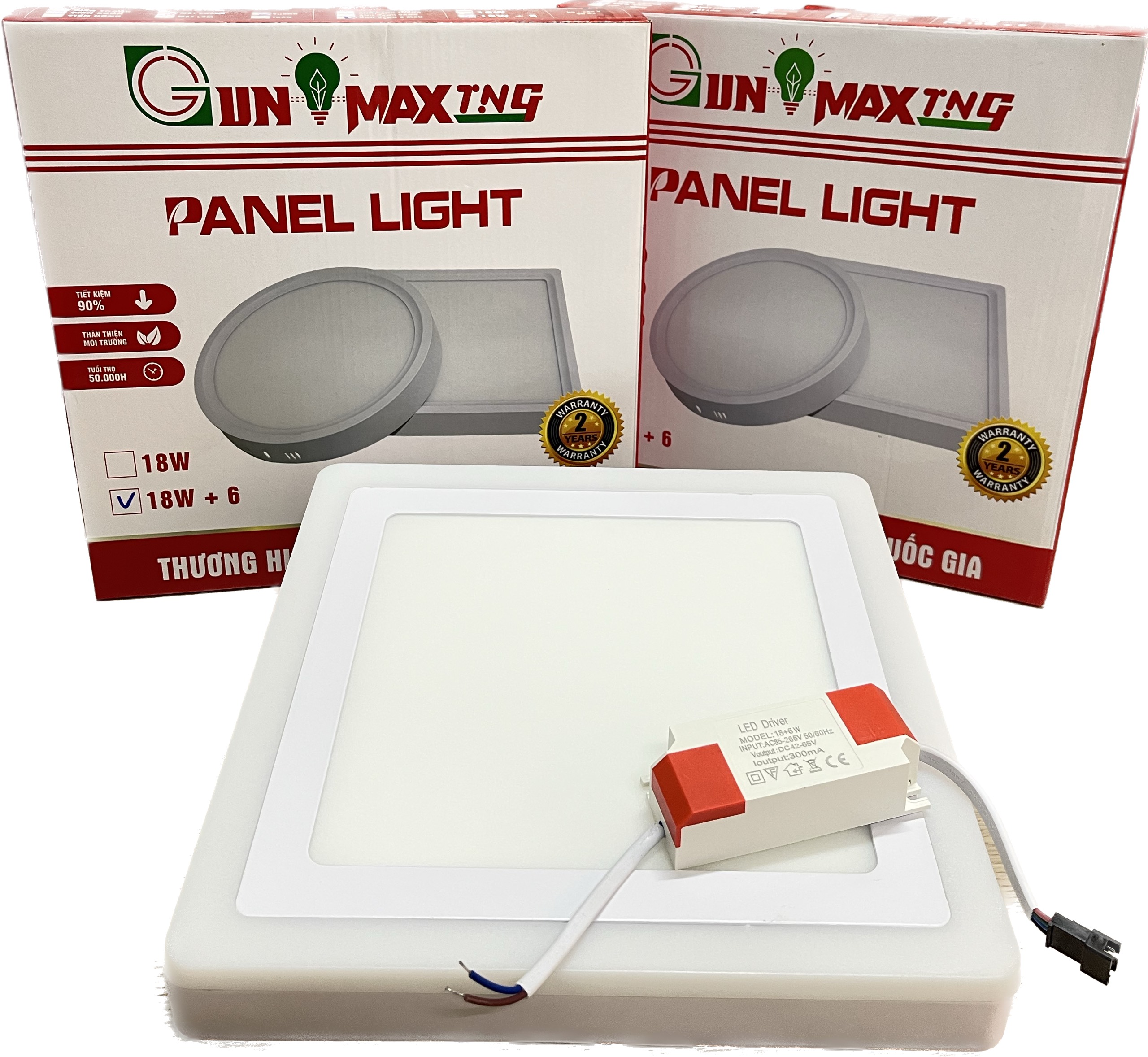 LED âm trần cao cấp 18W+6W vuông trắng viền xanh - Gunmax TNG