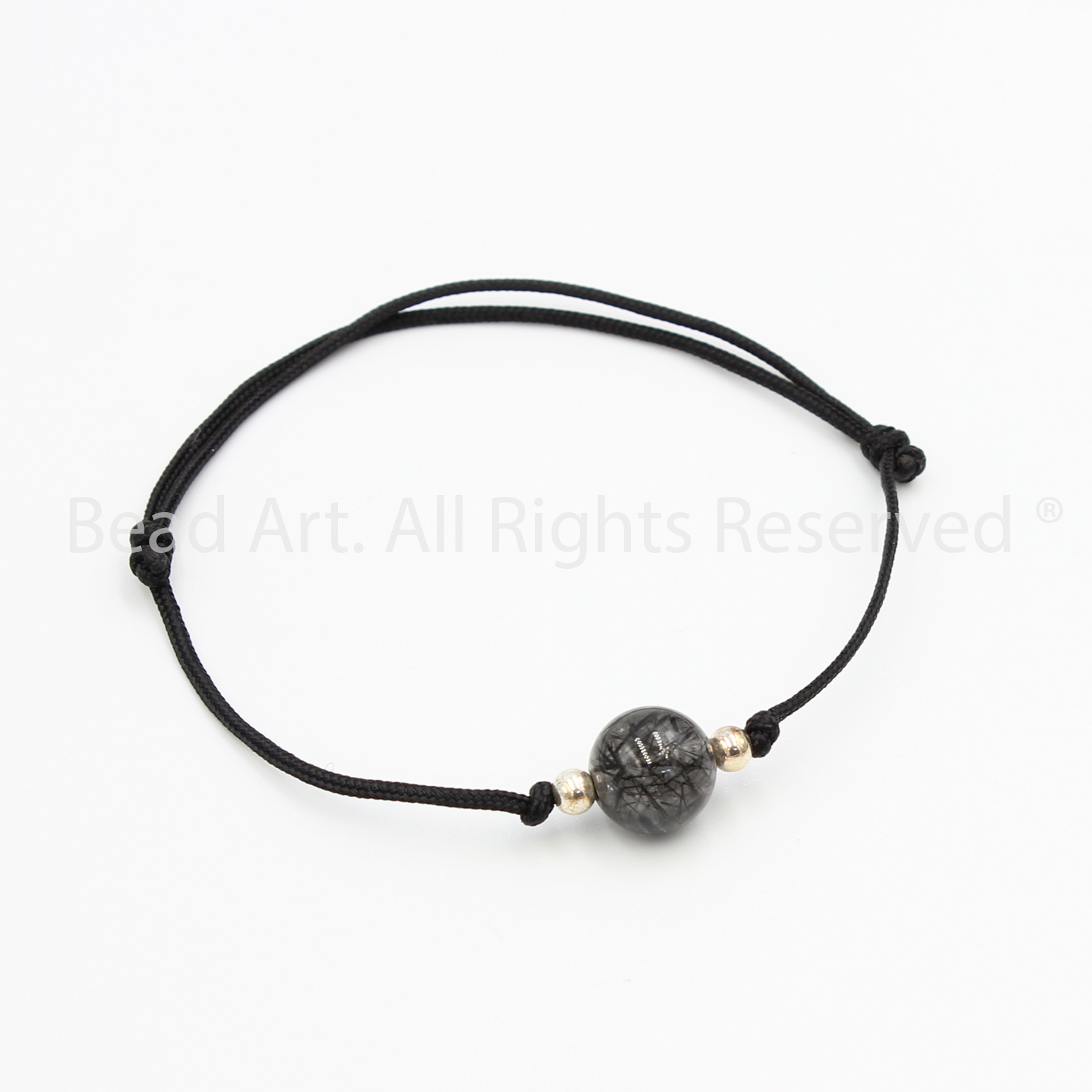 Vòng Tay Thắt Dây Thạch Anh Tóc Đen (Black Rutilated Quartz) Tự Nhiên Loại A Và Bạc 925, Vòng Tay Đá Phong Thuỷ, Chuỗi Hạt, Mệnh Thuỷ, Mệnh Mộc - Bead Art