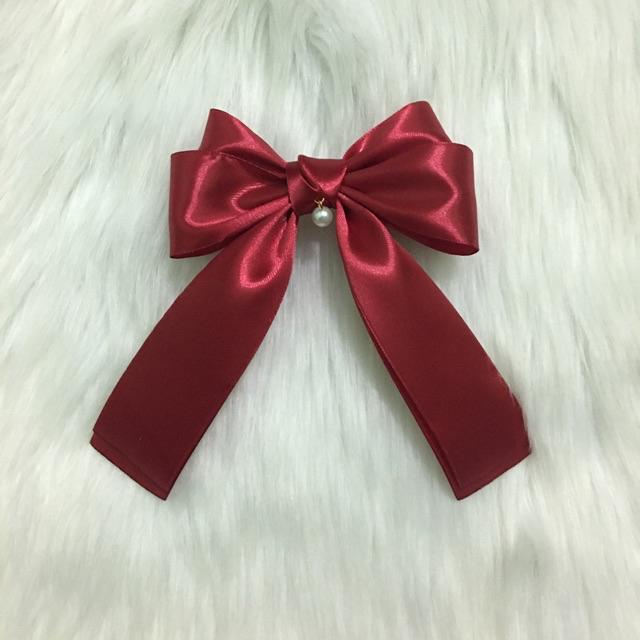 Kẹp nơ satin silk basic 2 tầng