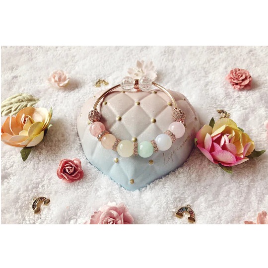 Vòng Đeo Tay Singapore Đá Thạch Anh Cầu Vòng Pastel Floral Knots