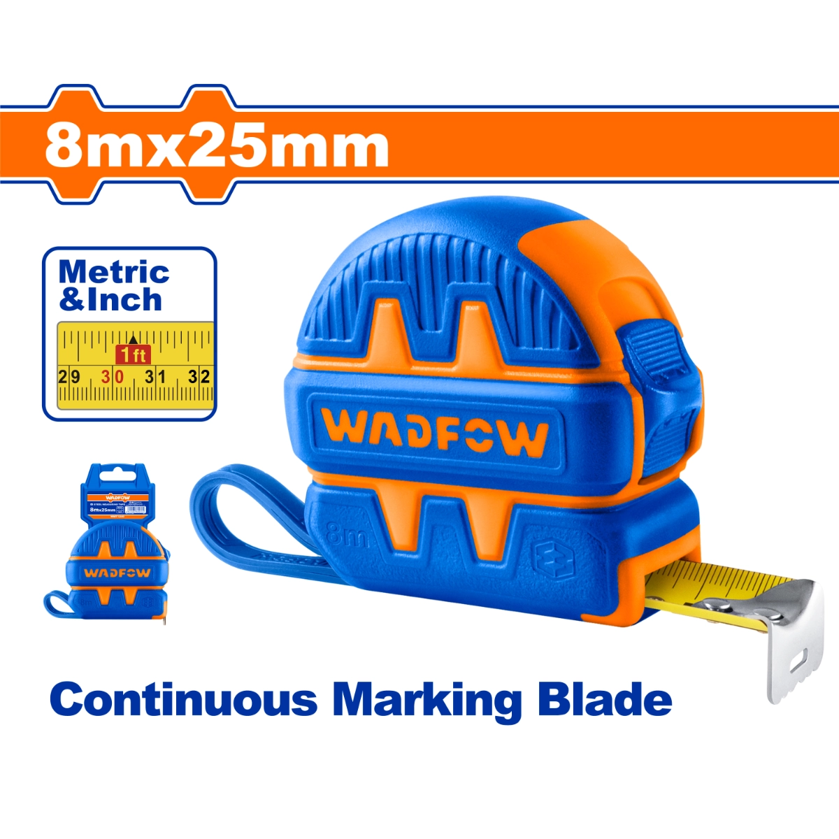 THƯỚC KÉO THÉP NỀN VÀNG 8MX25MM WMT1240 WADFOW - HÀNG CHÍNH HÃNG