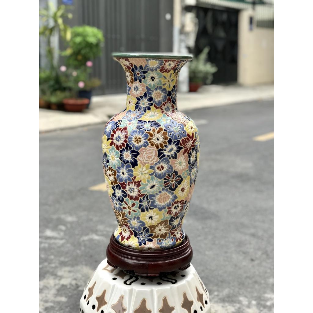 BÌNH HOA BÁCH HOA GỐM SỨ NAM BỘ THỦ CÔNG VẼ TAY TRANG TRÍ CẤM HOA DECOR 52CM