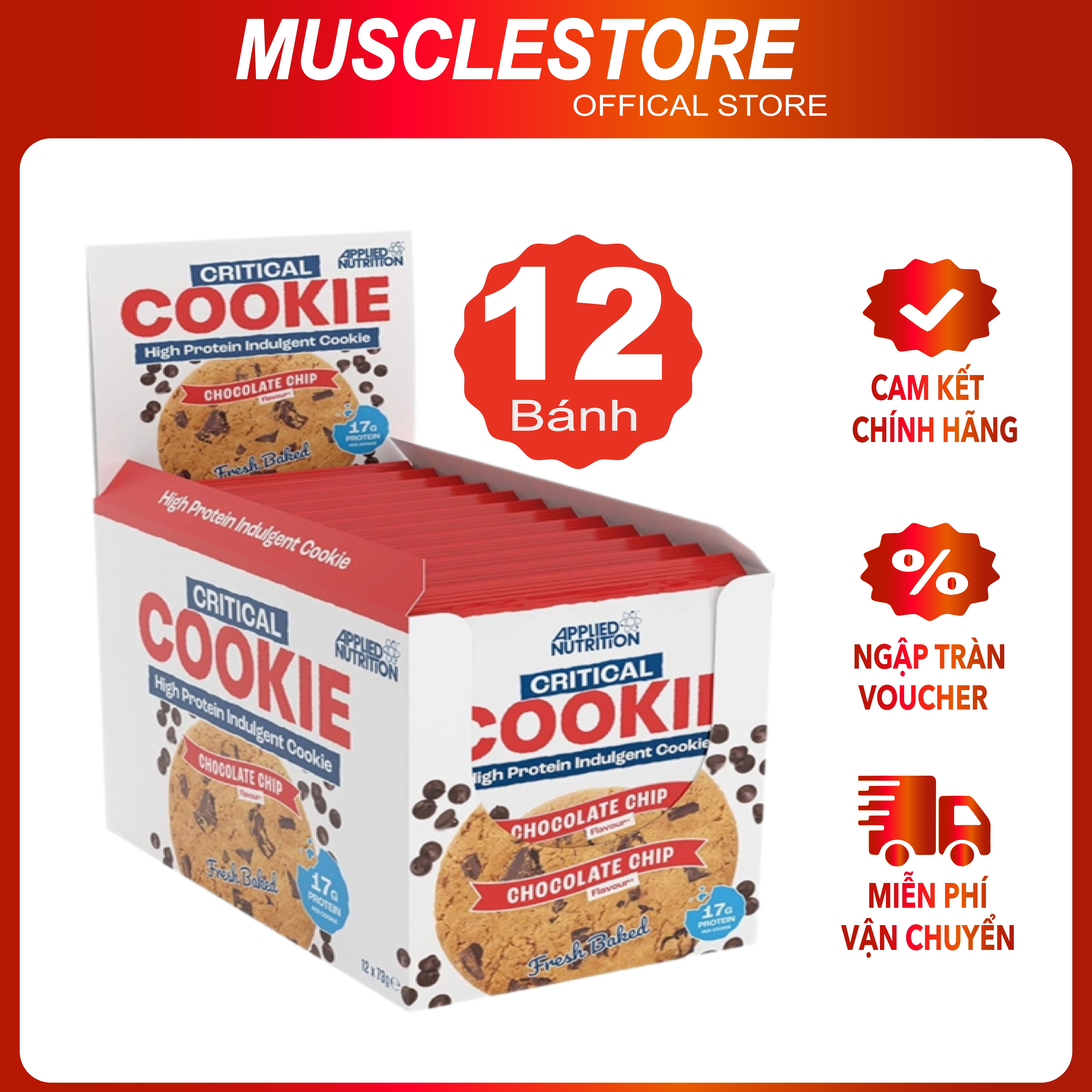 Bánh Protein Bar Applied Critical Cookie12 Bánh (85g/Bánh), Thay Thế Bữa Ăn Phụ 