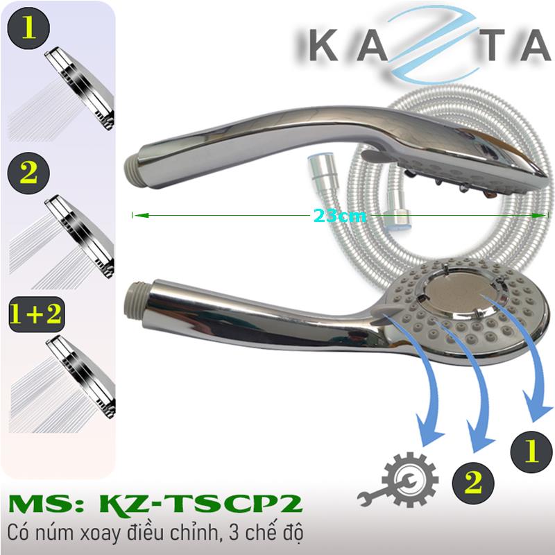 Bộ tay sen tắm KAZTA KZ-TSCP2 nút điều chỉnh 3 chế độ nước phun mạnh mẽ (đủ tay sen-dây sen-gát sen)