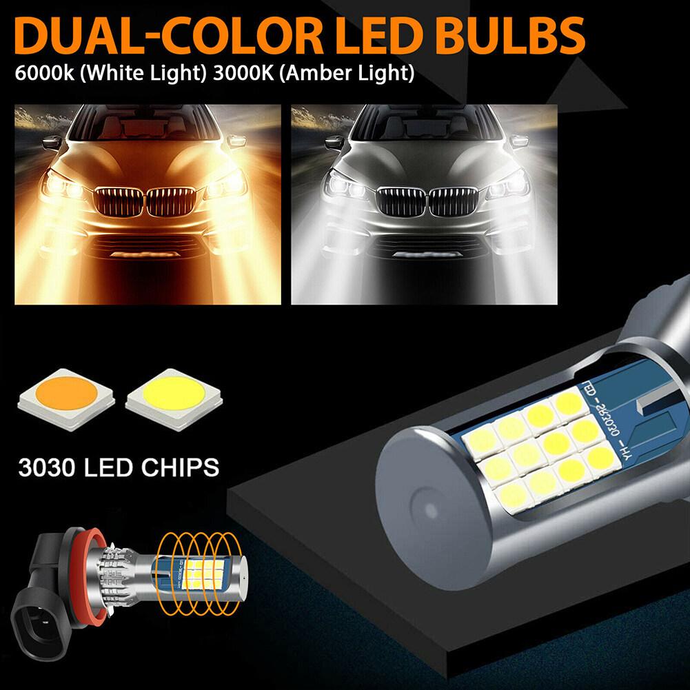 Hai Chiếc Đèn Sương Mù H8 H11 H16 Không Thấm Nước Dual Color Car Led Fog Lamp Bulbs - Trắng Và Vàng Hổ Phách