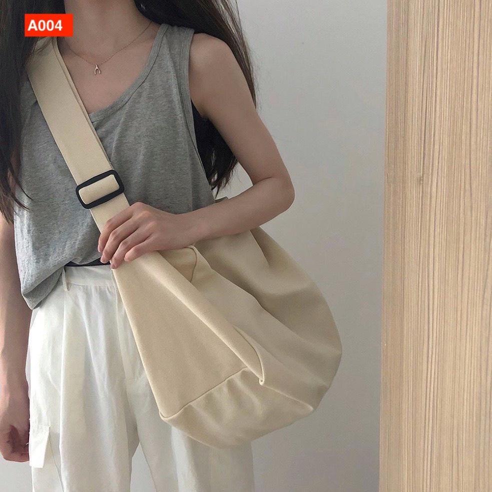 TÚI TOTE ĐEO CHÉO TRỐNG SIU TO CÓ KHÓA KÉO &amp; TÚI CON VẢI CANVAS MỀM PHONG CÁCH ULZZANG ĐỂ ĐƯỢC SÁCH ĐỒ THOẢI MÁI