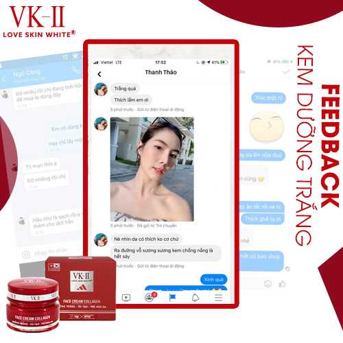 Kem dưỡng trắng, tái tạo và trẻ hóa da VK-II Love Skin White Face Cream Collagen 10g