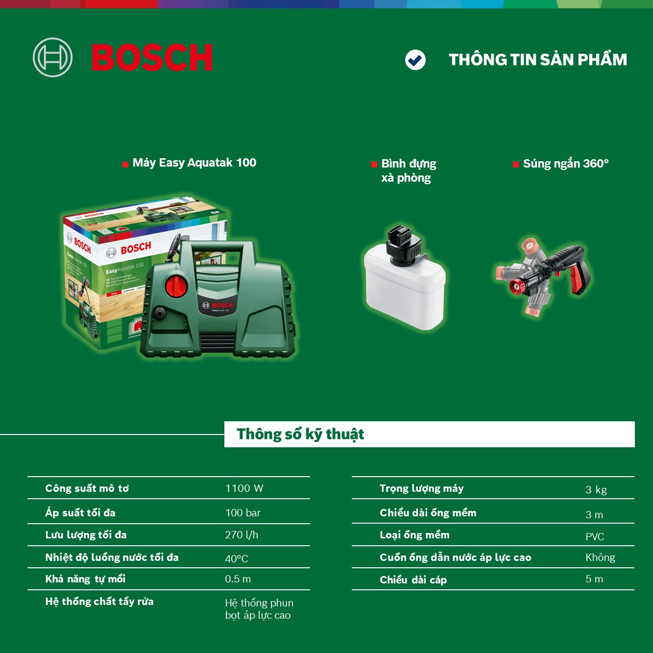 Máy phun xịt rửa áp lực cao Bosch Easy Aquatak 100 1200W - vòi phun xoay 360 độ